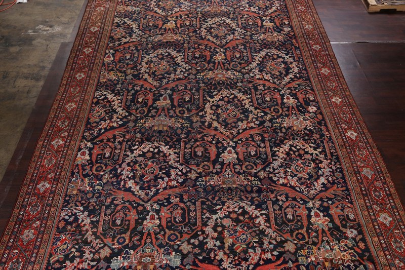 Antique Navy Blue Floral Area Rug 11x18 Handmade Wool All-Over Pattern Carpet gallery