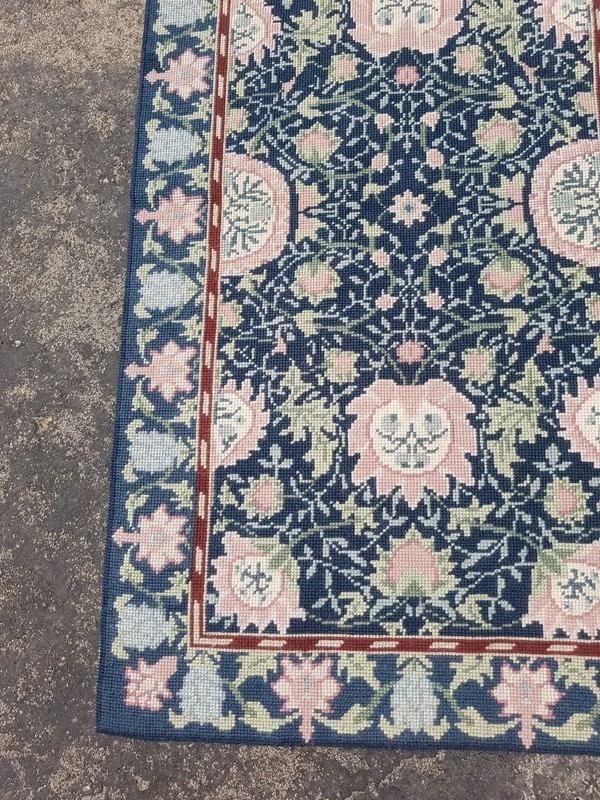 Vintage Handmade French Floral Needlepoint Wool Rug 120x68 cm gallery