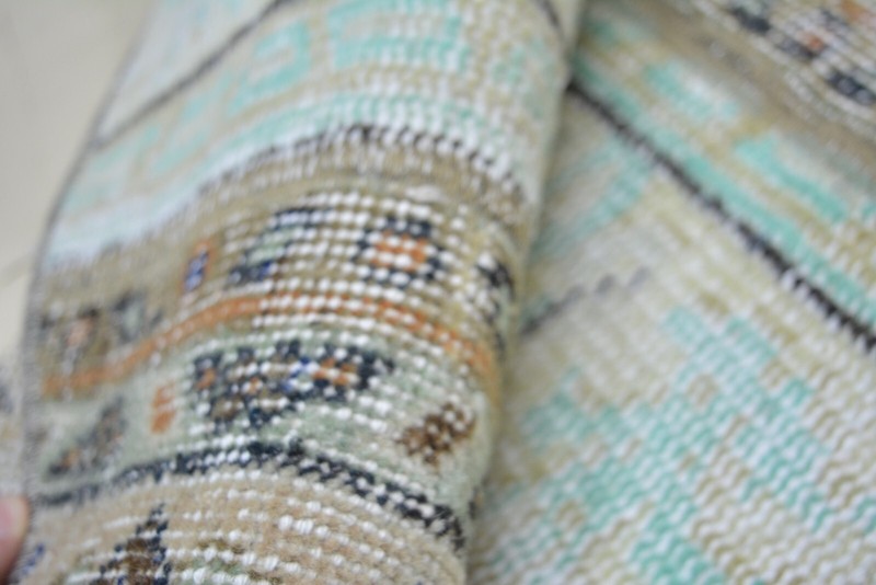 Turquois Vintage Handmade Rug, Round Entry Mat, 2.2x2.2ft, Patchwork Turkish Rug gallery