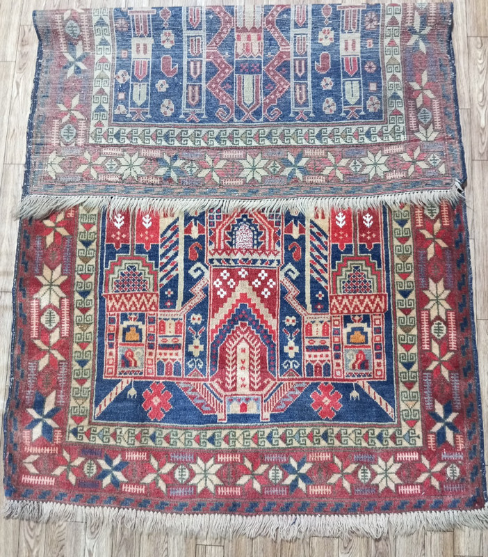 Vintage Afghan Prayer Rug 5x3 ft – Handwoven Wool Mosque Design Tribal Carpet gallery