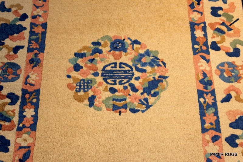 ONE OF A KIND 3x5 CHINESE RUG PEKING BLUE, BEIGE Salmon GOLD ART DECO gallery