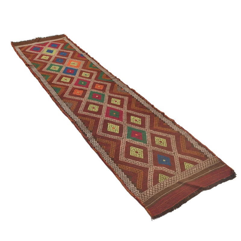 Vintage Handmade Embroidered Runner Carpet Oriental Rug 9.4x2.3ft gallery