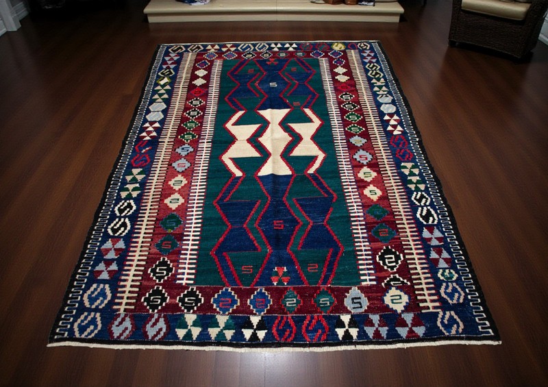 Rare Unused 1960s Turkish Kilim Rug 4'6"x6'7" | Natural Dyes Obruk Kilim Rug gallery