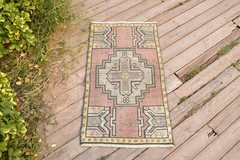Turkish Carpet Hand Knotted 1×3 Size Doormat Chair Multi Color Rug 49x92cm