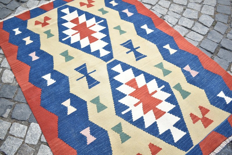 Turkish Kilim Rug 3'9 x 5'4 ft. Vintage Hand Woven Oushak Kilim Wool Kilim Rug gallery