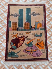 Afghan Handmade war Rug Memorial knotted Rug Carpet USA Flag 2001 Wall Hanging