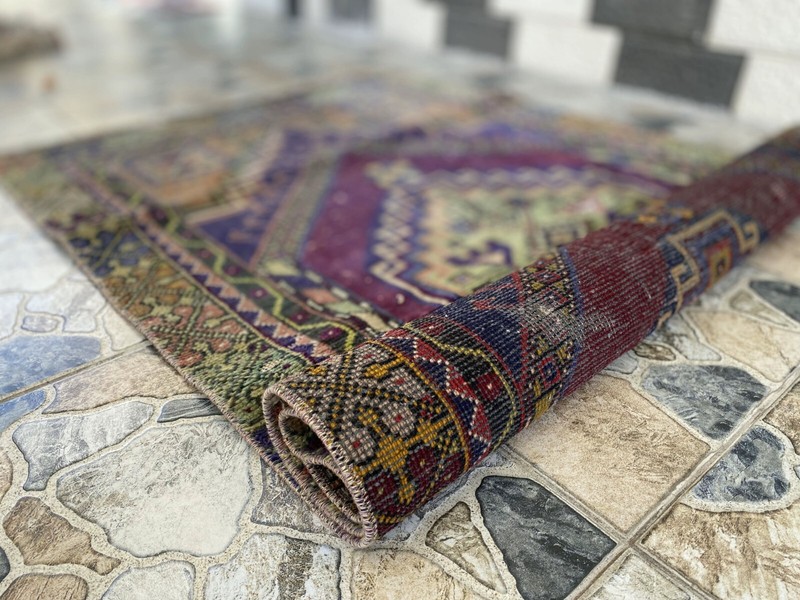 Geometric Oushak Vintage Turkish Rug Handmade Farmhouse Oriental Rug 3x6 ft gallery