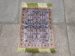 Fine Vintage Hand Made Traditional Rugs Oriental Silk Blue Small Rug 80x60cm