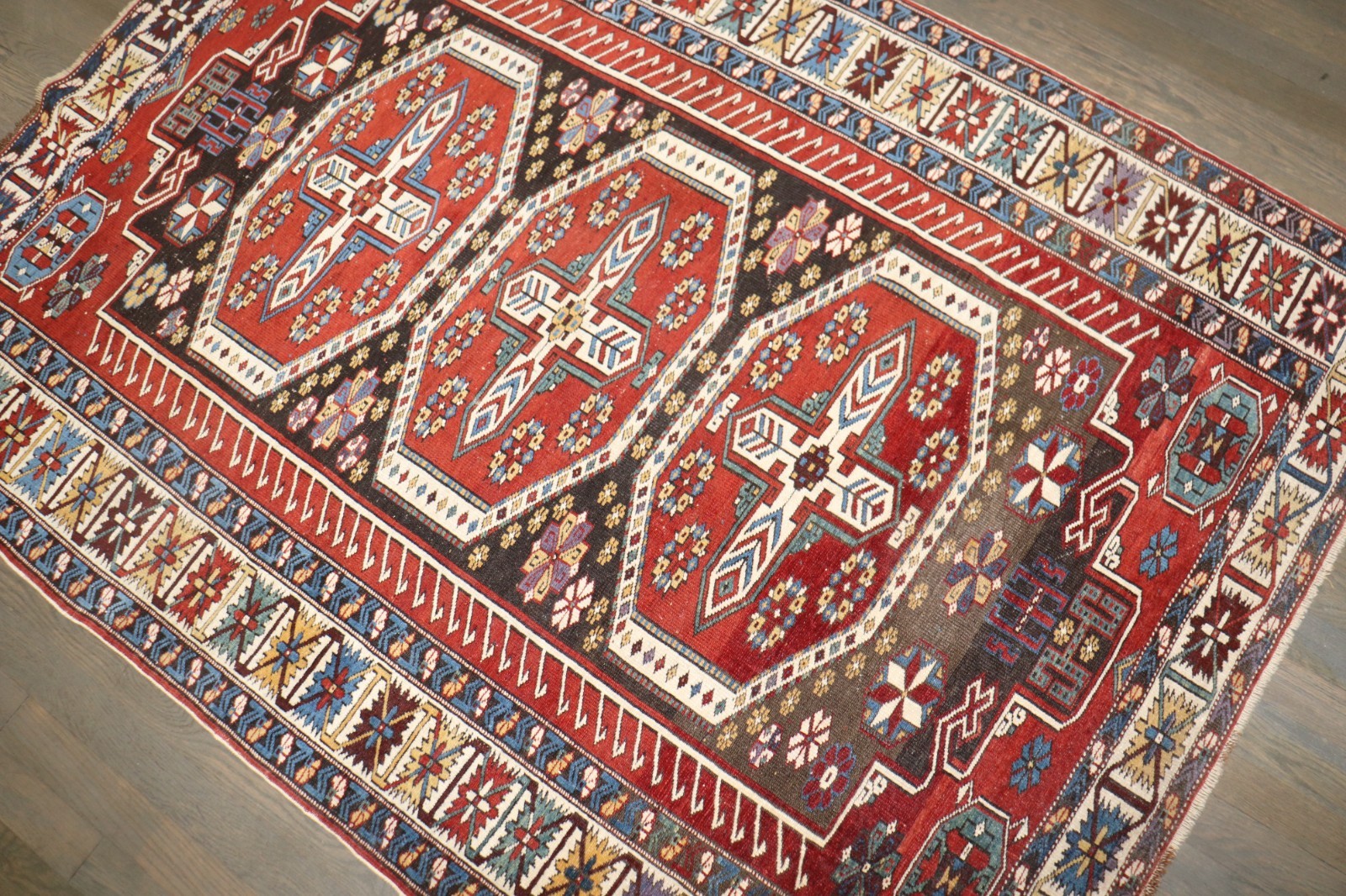 Antique Gorgeous Caucasian Shirvan Kazak Kuba Dated Rug Size 4'1''x5'8'' gallery