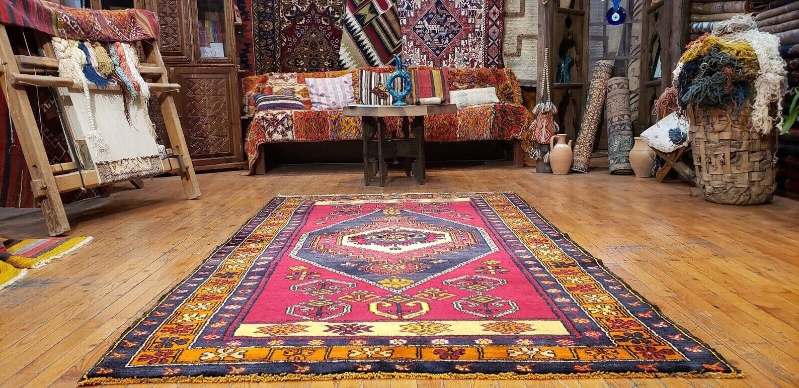 Antique Cr1930-1940's Natural Vibrant Colored Wool Pile Tribal Rug 4'3"x 7'5" gallery