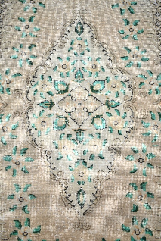 Vintage Turkish Rug 44'' x 81'' Muted Dye Rug Hand-Knotted Low Pile Oushak Rug gallery