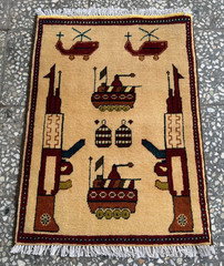 2×3 Afghan Hand Knotted War Rug Pictorial Military Tan Wool Carpet New