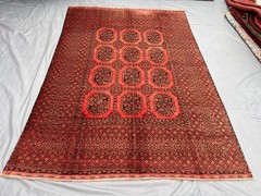 6’5″ x 9’5″ ft Turkoman Bokhara Red Wool Vintage Rug Handwoven Runner