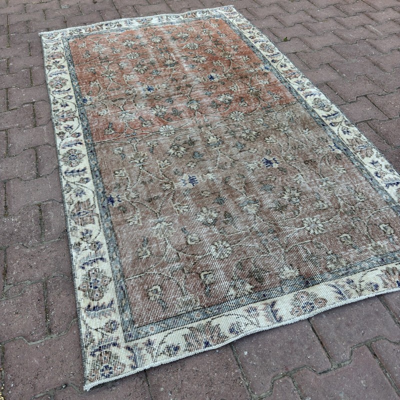 4x6 Faded Terracotta Ivory Wool Vintage Turkish Floral Handmade Rug-Tariff Free gallery