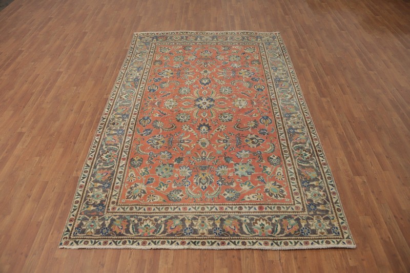 Floral Traditional Rust Wool Hand-knotted Living Room Rug Vintage Carpet 6x10 gallery