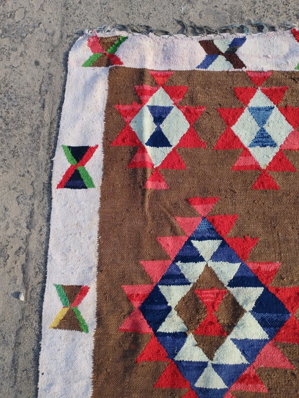Vintage Handmade Turkish Geometric Wool Kilim Rug Carpet 168x92 cm gallery
