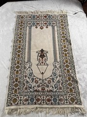 Vtg Wool Turkish Rug Beige Rust Pink Blue 43×26 In