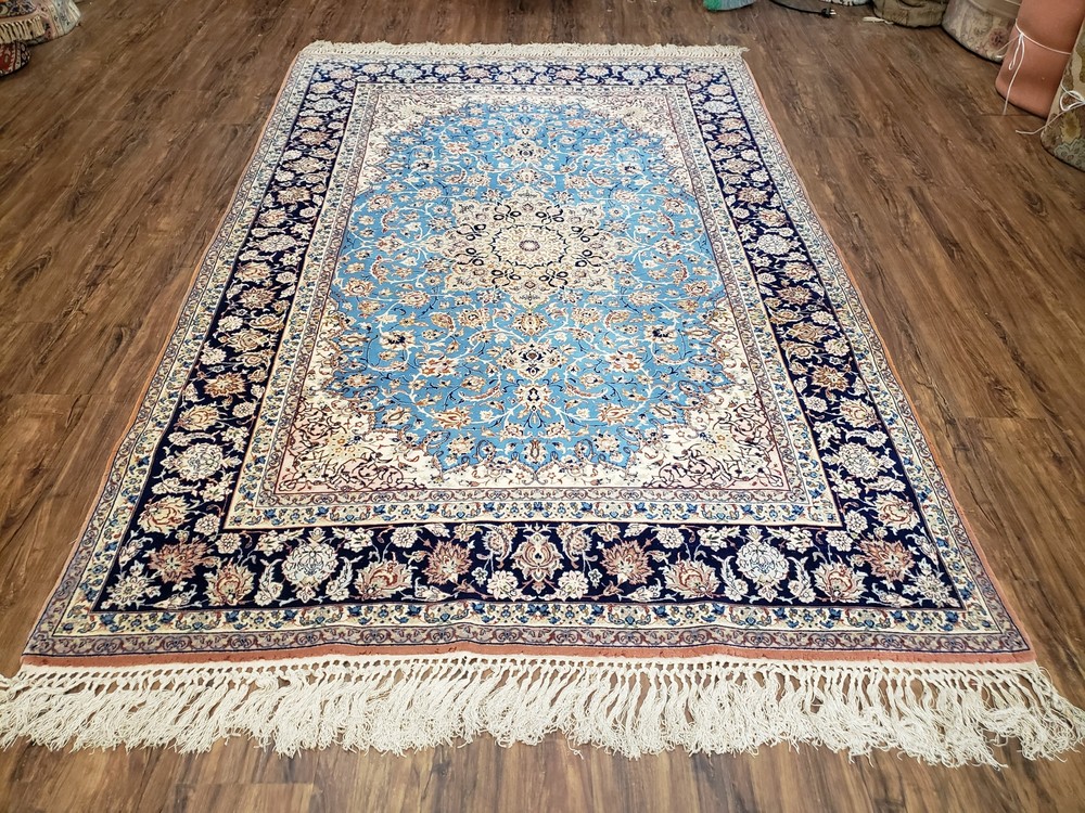 5x8 Top Quality Silk Foundation Wool Rug Very Fine Carpet Medallion Floral Blue