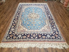 5×8 Top Quality Silk Foundation Wool Rug Very Fine Carpet Medallion Floral Blue