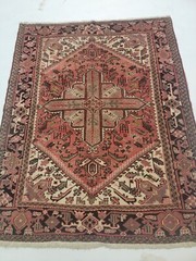 Antique Oriental Hand-Knotted Wool Area Rug Rust/Beige/Black 5’1″ x 6’5″