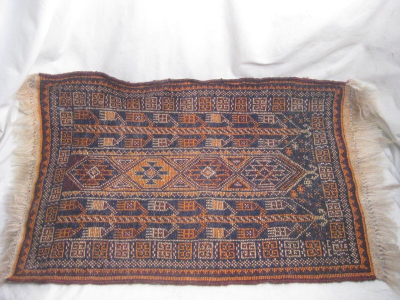 small vintage knotted wool geometric rug woven Turkish ? approx. 25" x 17 carpet gallery