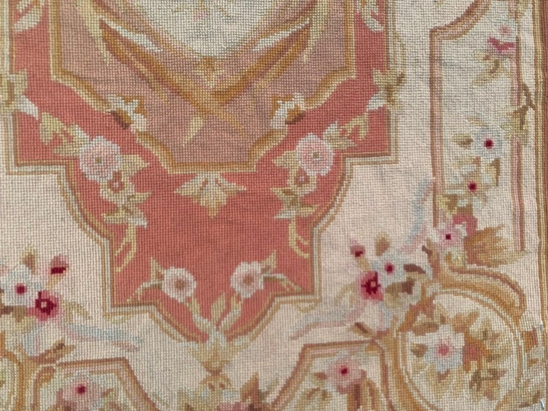 Vintage Handmade Aubusson: French Style Chain-Stitch, Needlepoint Rug 2x4 ft gallery