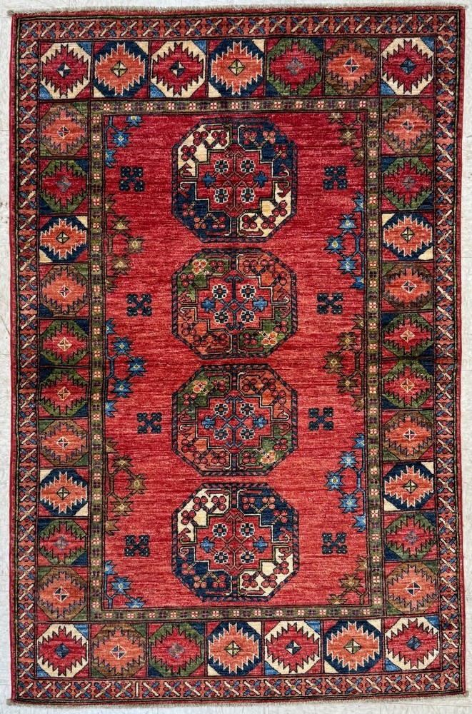 Handmade Wool Area Rug, 3x5 , Red Green Blue Rug, Oriental Rug