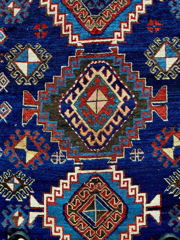 Antique 5 X 7 Kazak Caucasian Rug, Circa 1900 Stunning Cobalt Blue Ivory Ruby gallery