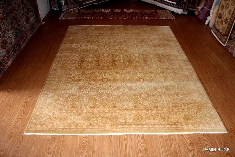 _HANDMADE_RUG_8X10_ FT. FINE hand knotted RUG Soft beige gold color Oriental gallery