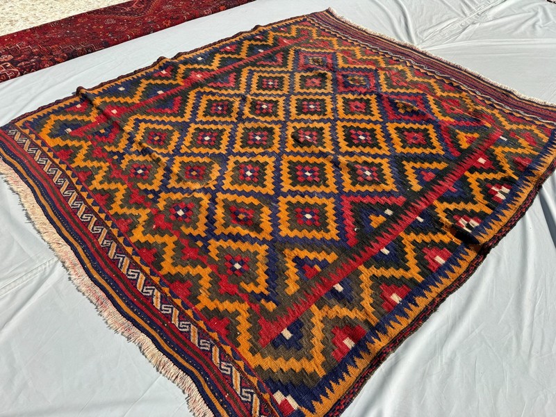 6x7 ft Afghan Handwoven Vintage Oriental Kilim Rug Geometric Terracotta Carpet gallery