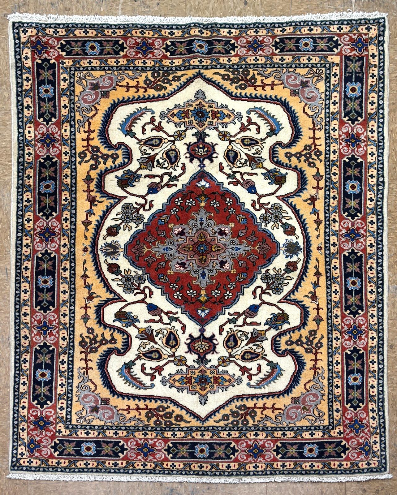 Vintage Ardebil Tribal Oriental Rug 5x7 Hand Knotted Wool Ivory Blue Carpet Area gallery