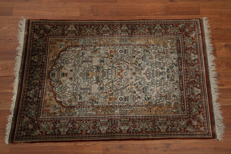 Antique 100% Silk Hereke Vegetable Dye Hand-made Accent Rug Turkish Carpet 2x3 gallery
