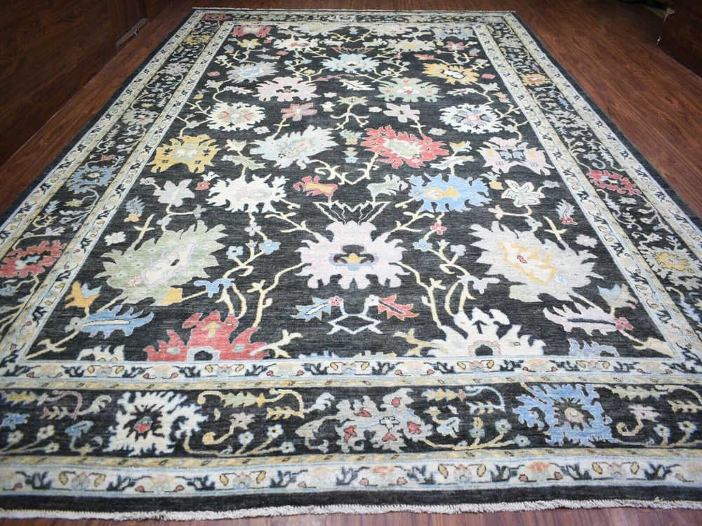 11'9" x 17'7" Natural Olive Black, Soft Wool Angora Pile Legendary Oushak Rug