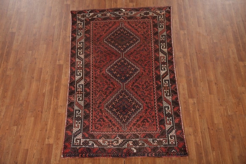 Vintage Rug 4x7 ft.Oriental Qashqai Hand-Knotted Wool Low Pile Living Room Rug gallery