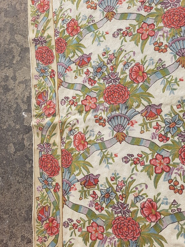 Vintage Traditional Handmade Kashmiri Crewel Wool Flatweave Rug 180x120 cm gallery