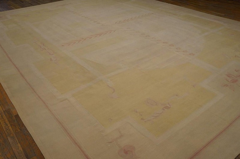Antique French Art Deco Aubusson Rug 12'10"×16'8" Ivory Geometric Abstract gallery