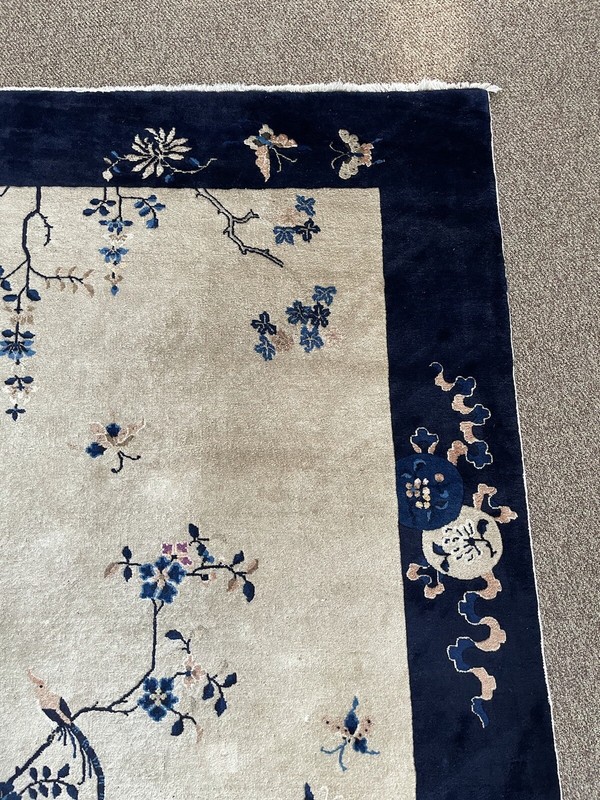 1920s Chinese Art Deco Blue and Ivory 9ft 9" x 8ft Area Rug gallery
