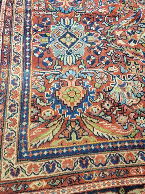 Antique Oriental Hand-Knotted Wool Area Rug Red/Navy Blue/Ivory/Blue 12' x 16' gallery