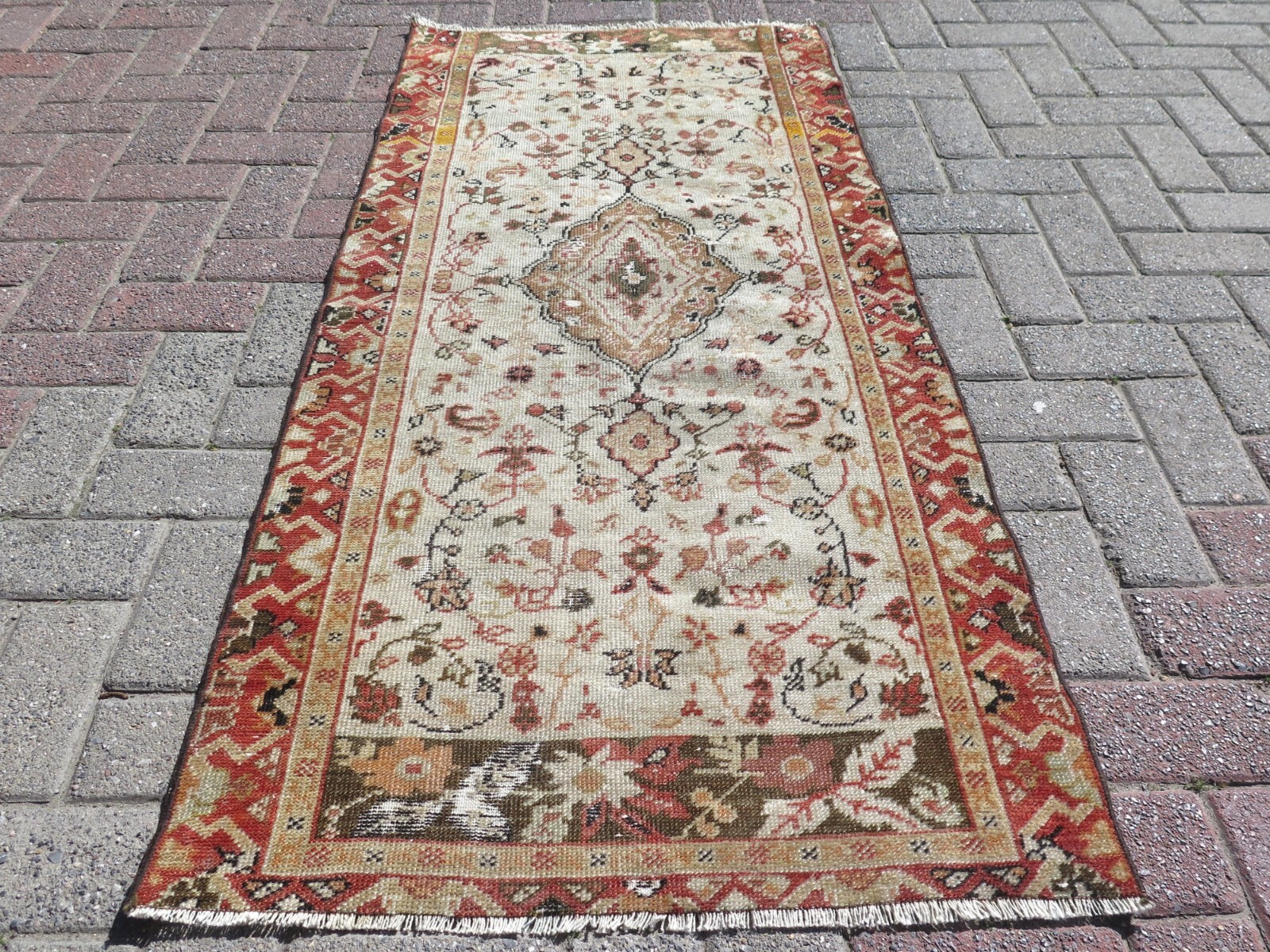 Classical Turkish Vintage Runner Rug, Handwoven Authentic Wool Carpet 29"x62" gallery
