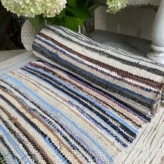 Rag Rug textile European vintage hallway carpet hand woven Antique