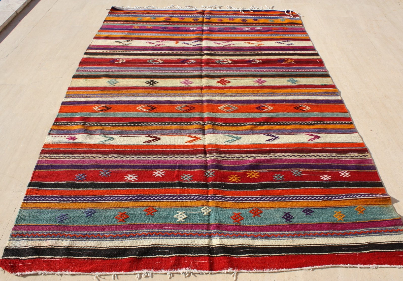 TURKISH KILIM RUG 5x8 CLASSIC GEOMETRIC STRIPED KILIM 67"x 101", Kilim Rug 5x8 gallery