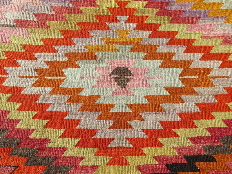Area Rug, Wool Rugs, Vintage Turkish Kilim, Handmade Rug, Diamond Design77"x122" gallery