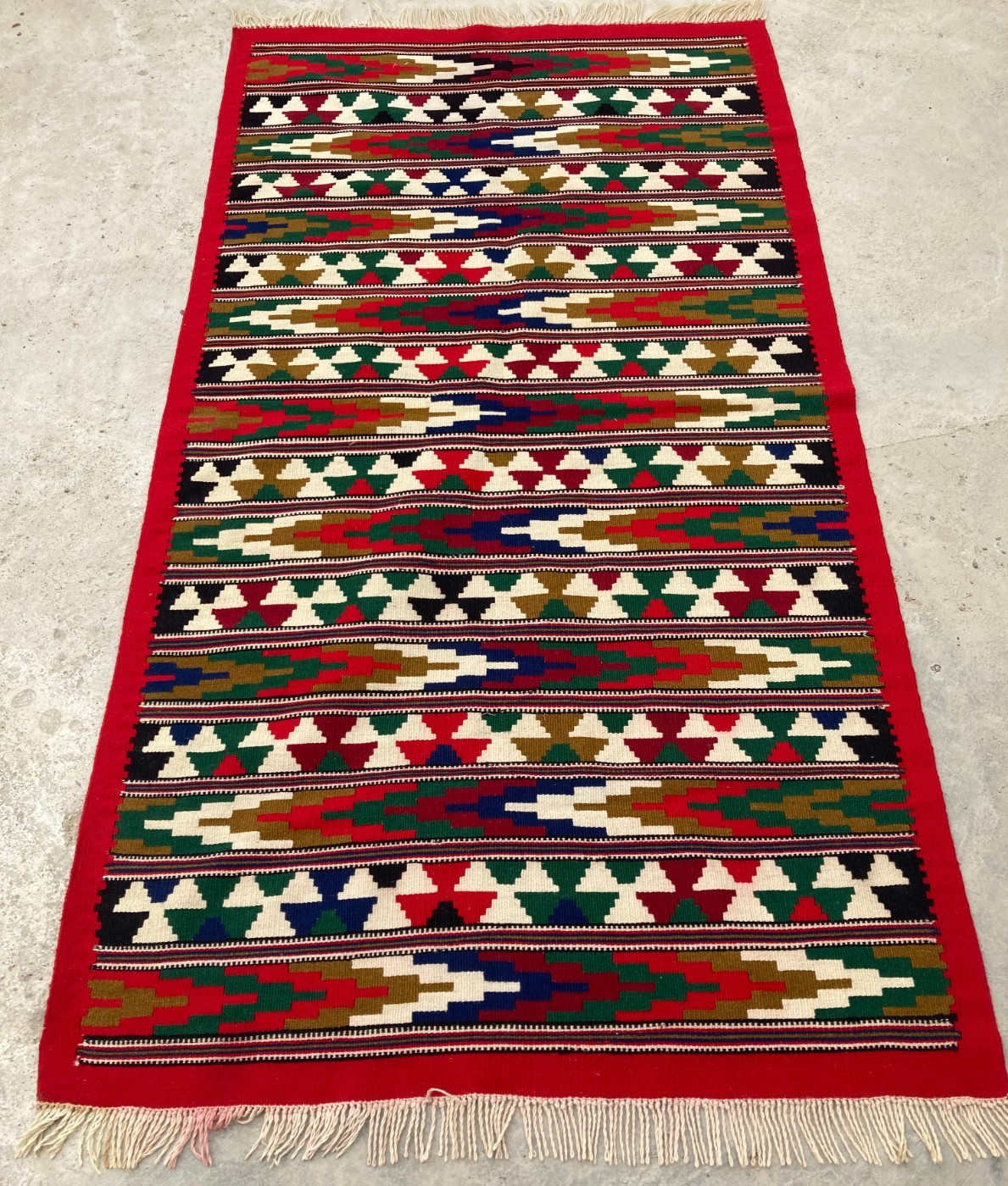 Vintage Traditional Handmade Balkan European Tribal Wool Kilim Rug 195x104 cm gallery