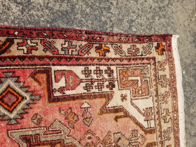 Distressed Vintage Traditional Handmade Heriz Karajeh Wool Multicolor Runner Rug gallery