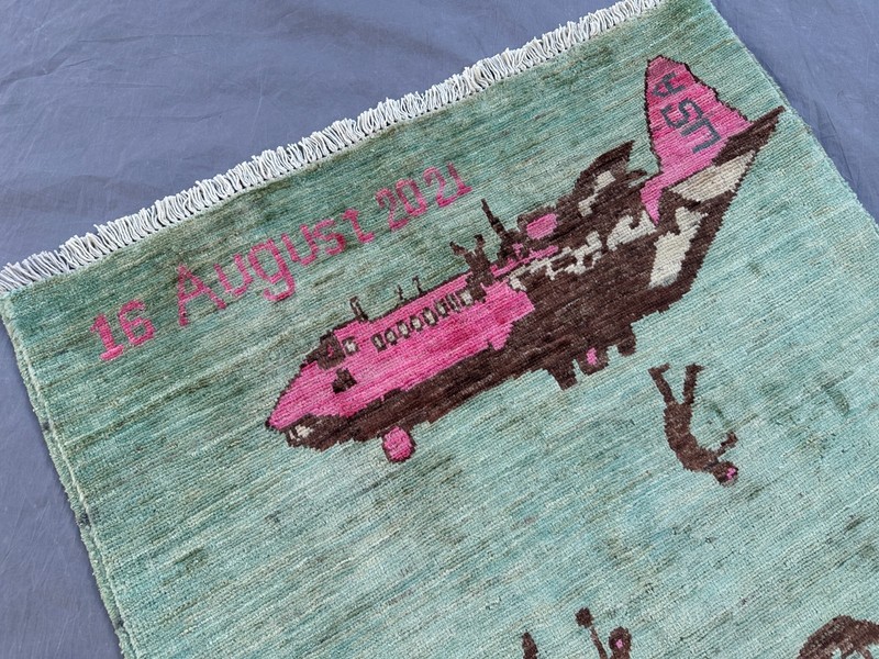 2'7x3'9 Afghan War Rug Hand Knotted Wool Tribal Oushak Boho Military Art Carpet gallery