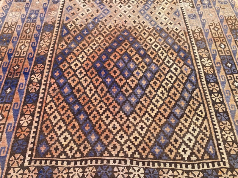Terracotta Blue 8.2x13.9ft Afghan Kilim Rug Tribal Navajo Style Flatweave rug gallery