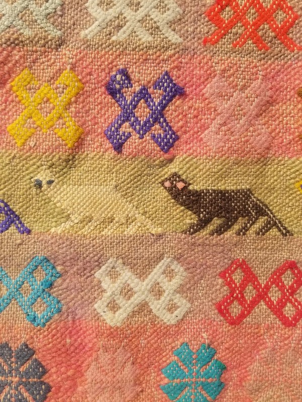 Distressed Vintage Traditional Handmade Moroccan Wool Beige Kilim 4.7x3.4ft gallery