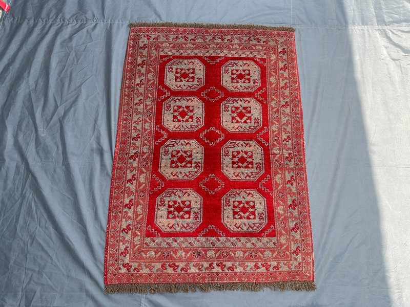 Vintage Turkmen Ersari Rug, Soft Pile, 2'8 x 3'10 ft Bathroom, Red Wool Area Rug gallery