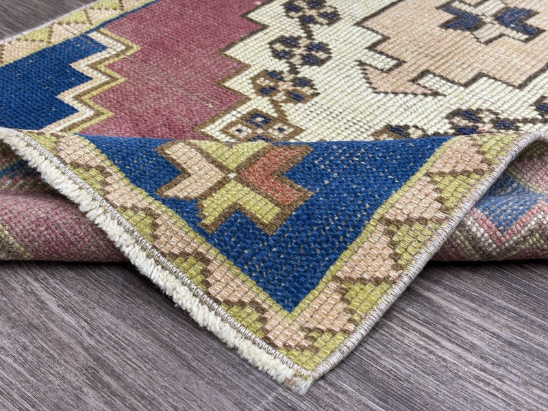 2x4 Medallion Vintage Turkish Rug, Hand-Knotted Wool Burgundy Blue Small Oushak gallery