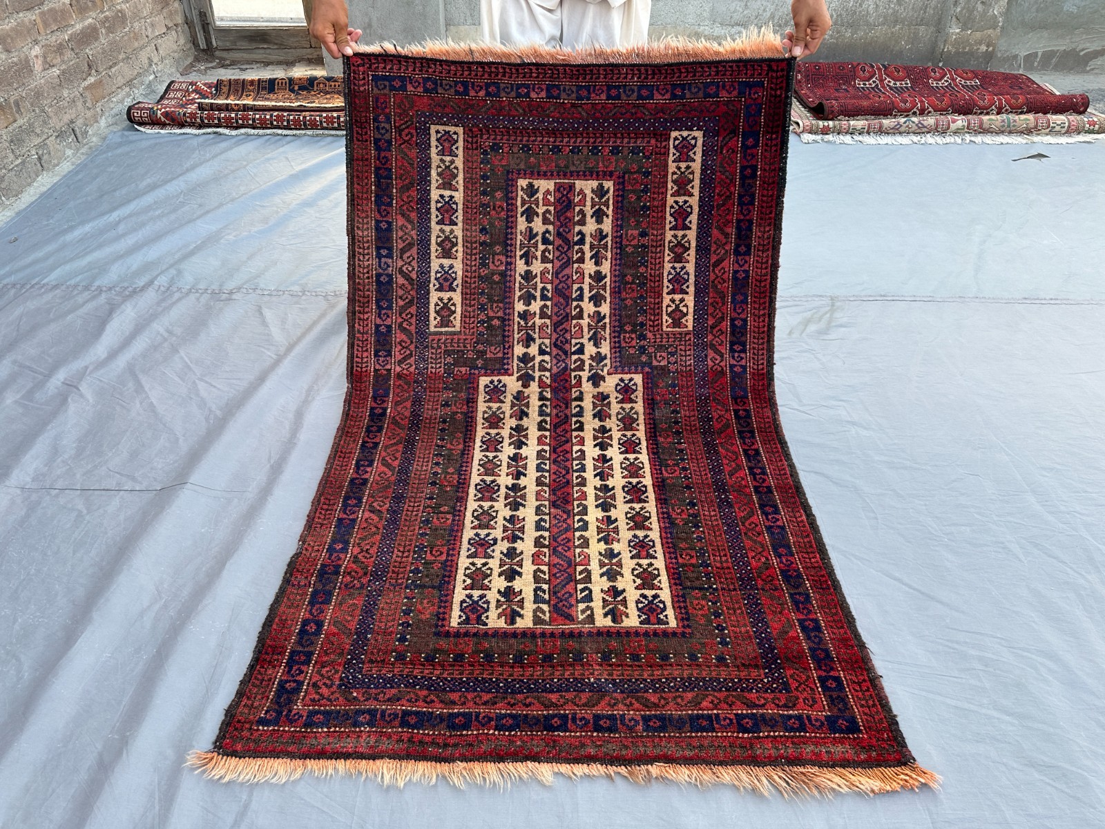 2'11" x 4'8" Antique Afghan Hand-Knotted Low Pile Prayer Rug Wool Bedroom Rug gallery